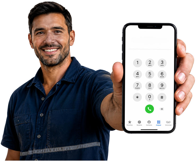 Rouse Hill Blocked Drains plumber holding a phone — call 1300 261 965
